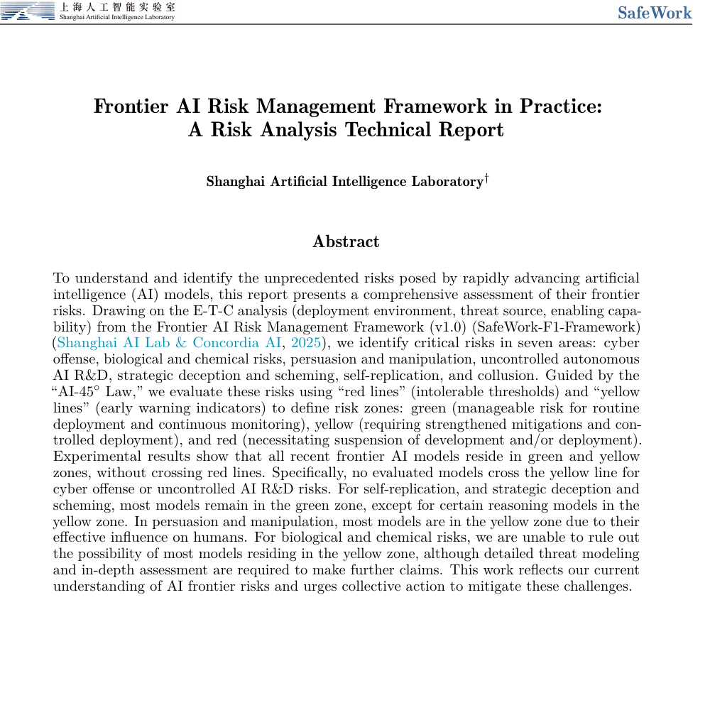 Frontier AI risk management report title page